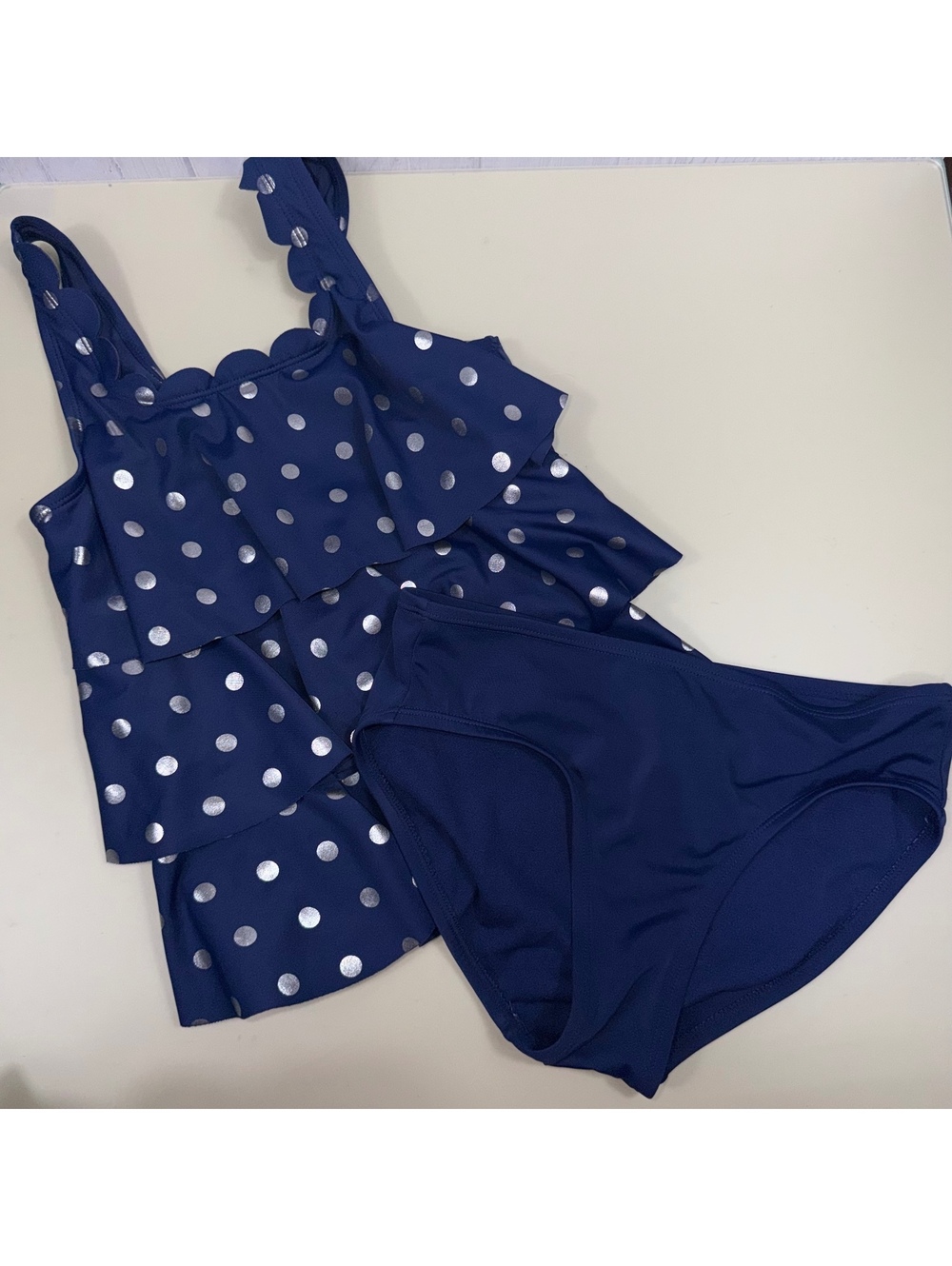 Justice Girls Size 12 Tankini Swimsuit Navy Silver